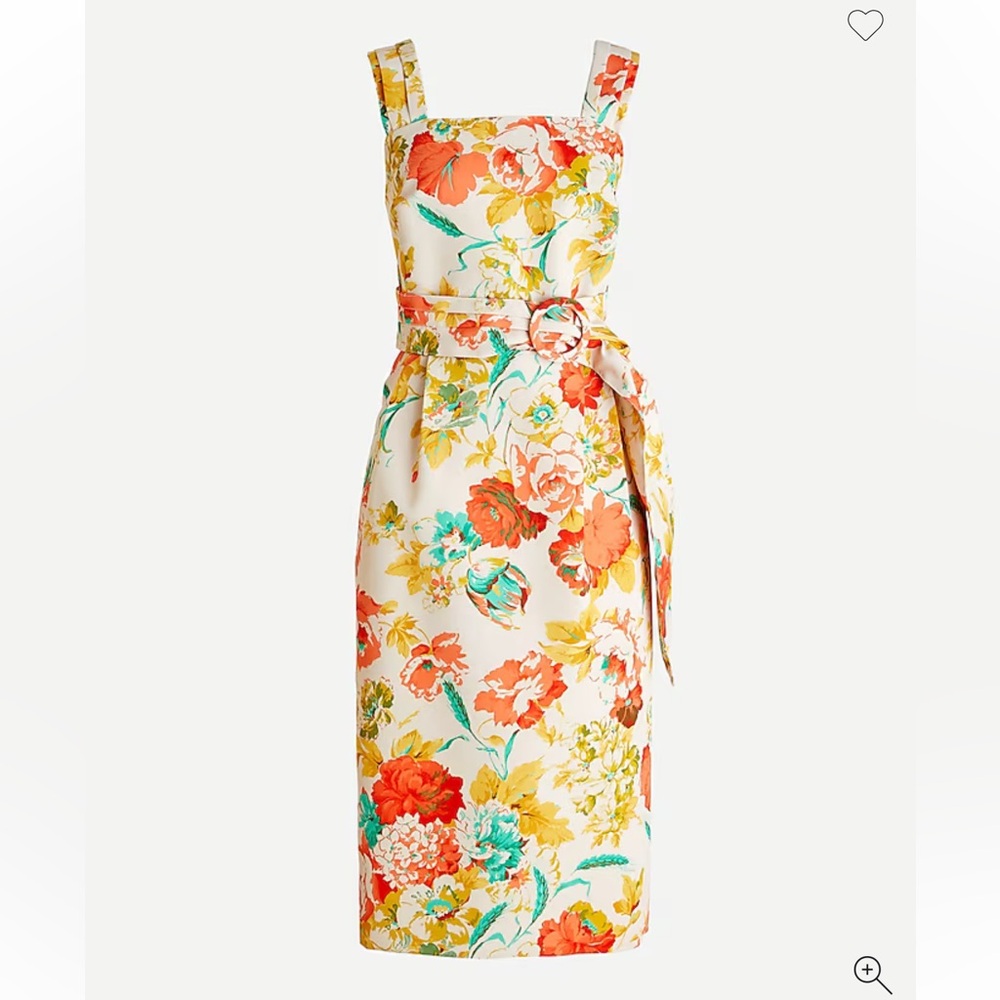 J. Crew Collections Floral Midi Dress in Orange and Green